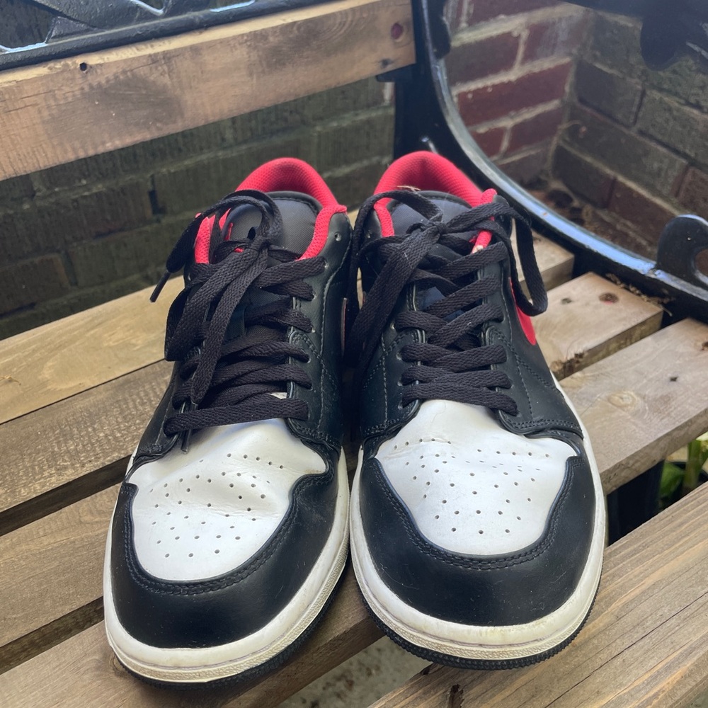 Nike Air Jordan 1 Low Black and White with Red Accents Sneakers Classic Design